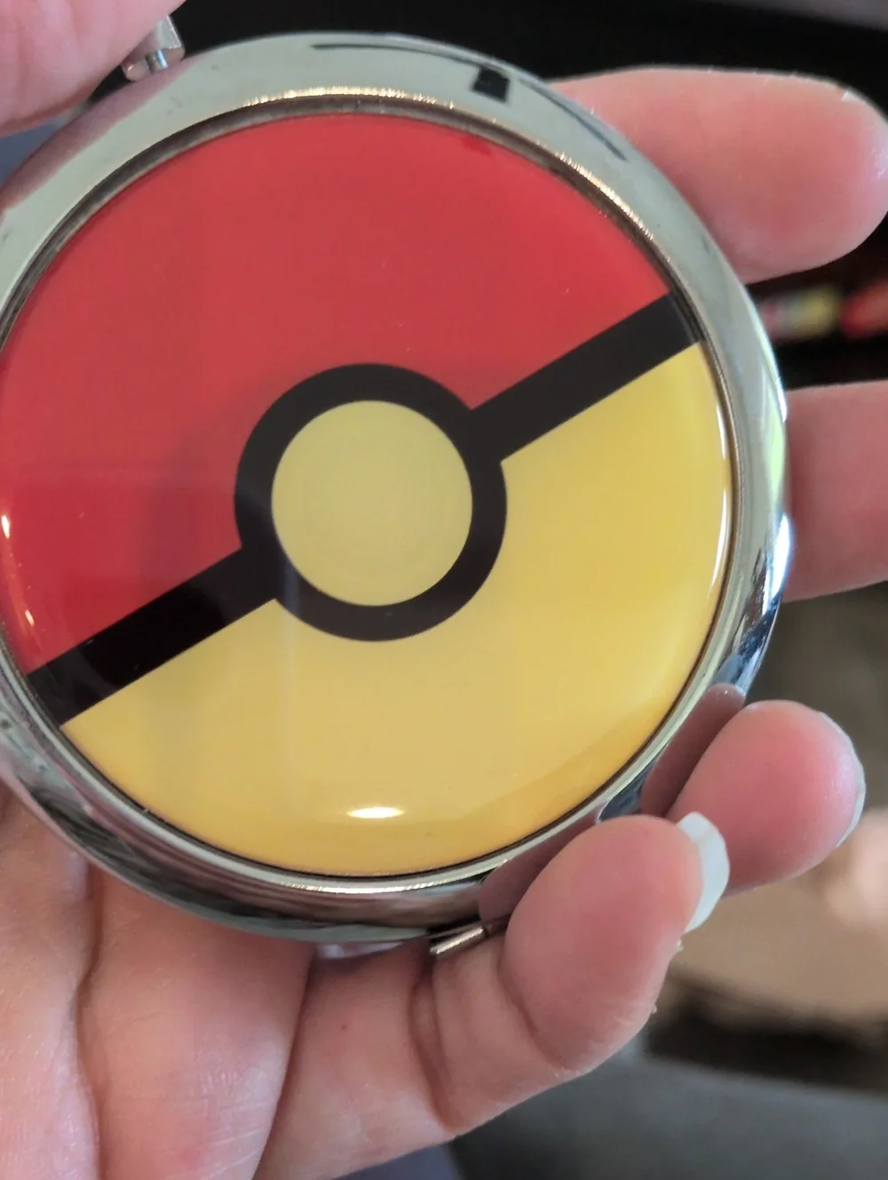 Red and Yellow Pokeball-Inspired Compact Mirror Phone Case Accessory
